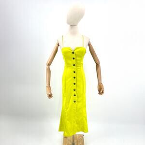 Massimo Dutti Studio Lime Green Satin Jeweled Button Cocktail Wiggle Dress